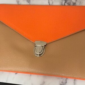 Orange and Tan Envelope Clutch